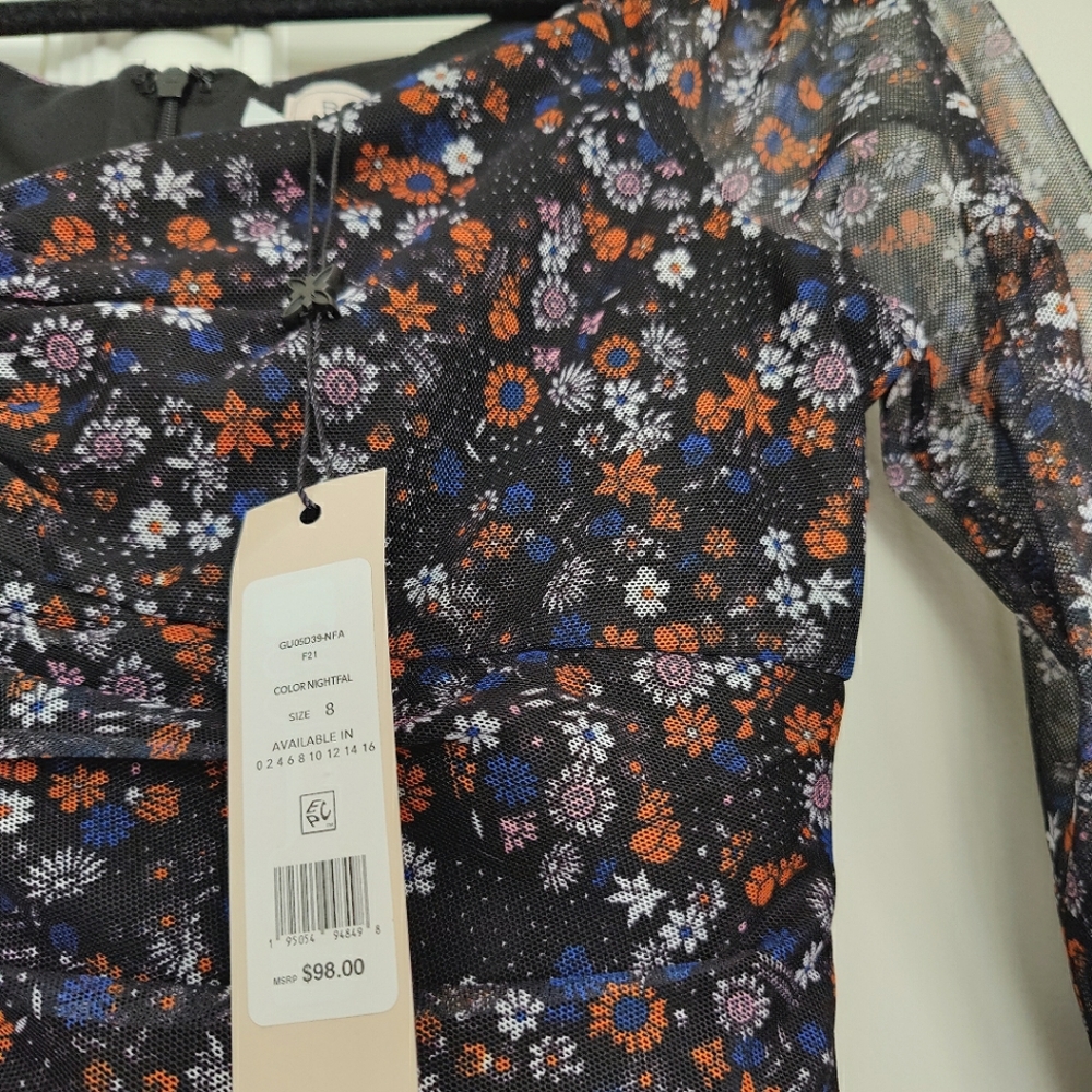 BCBGeneration Dark Mesh Floral Mini Dress | 8 - Picture 8 of 16